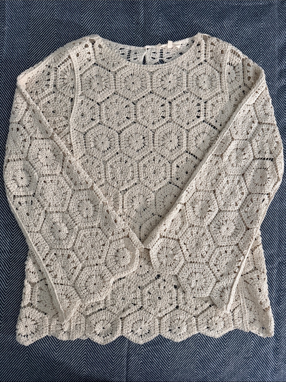 Solitaire (Anthropologie) Cream Crochet Knit Boho Top – Size Large